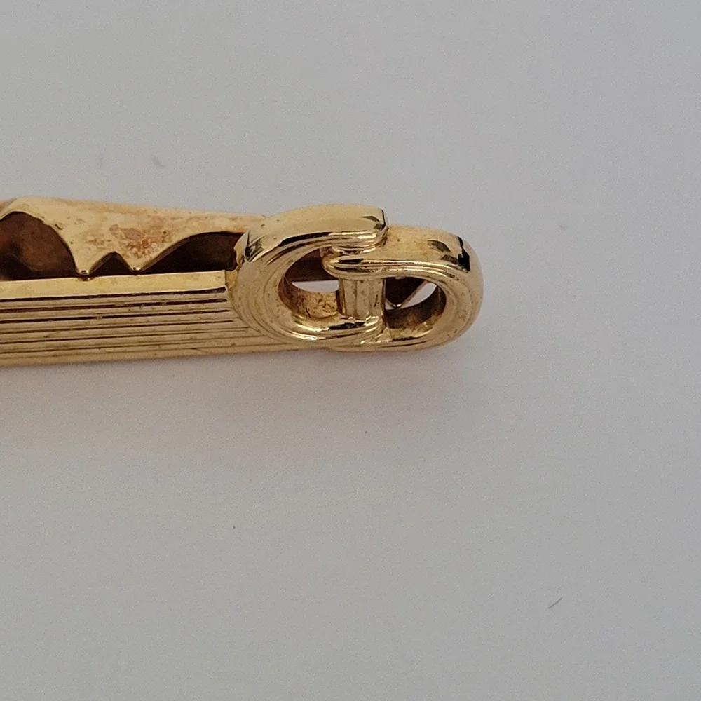 Christian Dior Mens Vintage Gold Tone CD Logo Tie Clip Germany Textured Bar‎